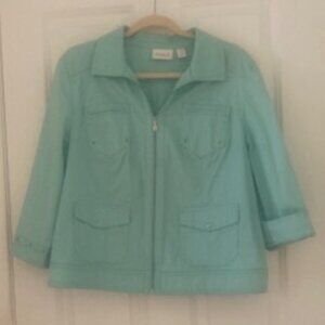 Chico's Cotton Lime Green casual Jacket. Zipper front closure Size 2 , cuffs